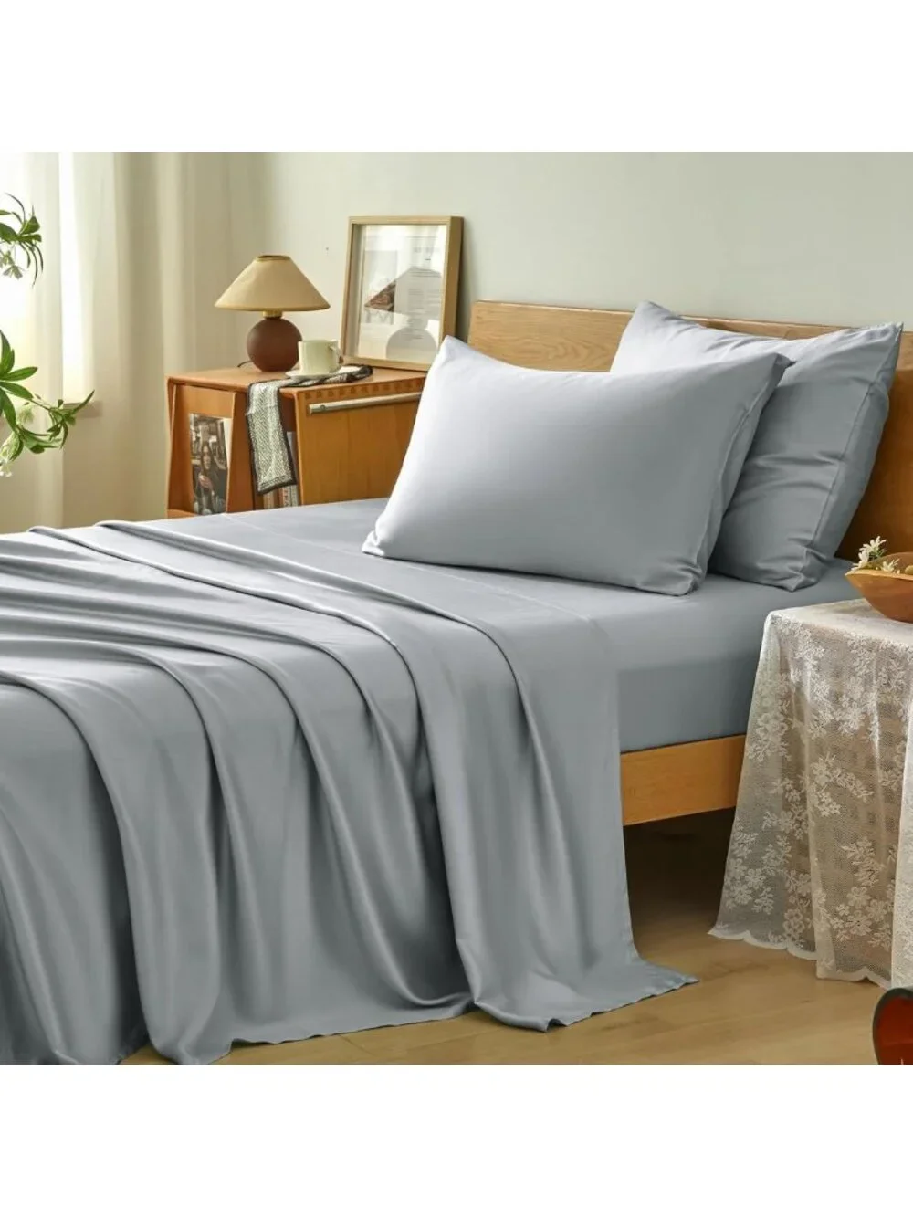 Light Gray King Sheet Set 4pcs | 100% Bamboo Rayon, Deep Pocket, Cooling, Soft